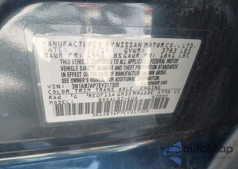 2014 Nissan Sentra Sv z USA, uszkodzony, nr VIN 3N1AB7AP7EY317308